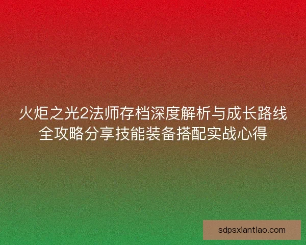 火炬之光2法师存档深度解析与成长路线全攻略分享技能装备搭配实战心得